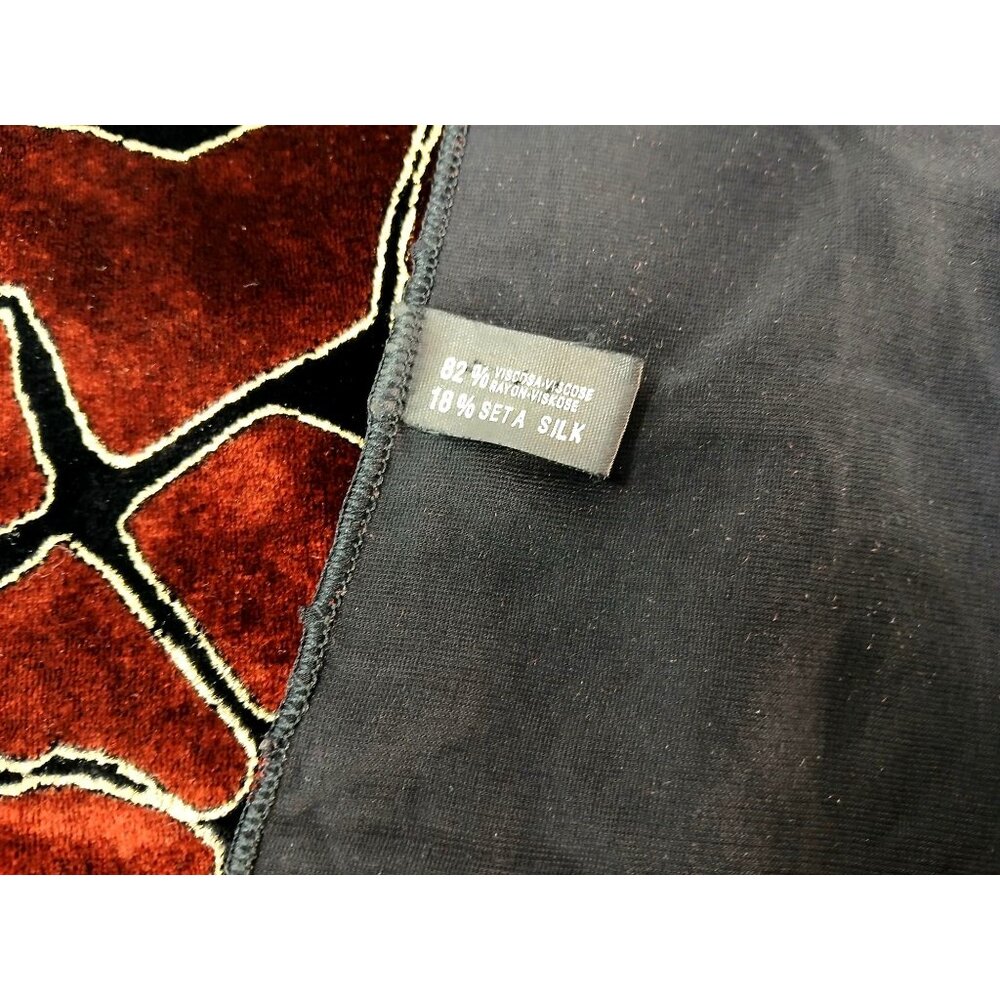 Burnt Orange Black Gold Giraffe Mosaic Print Scarf Silk Blend Lining 60"x17" Ita - Picture 6 of 10